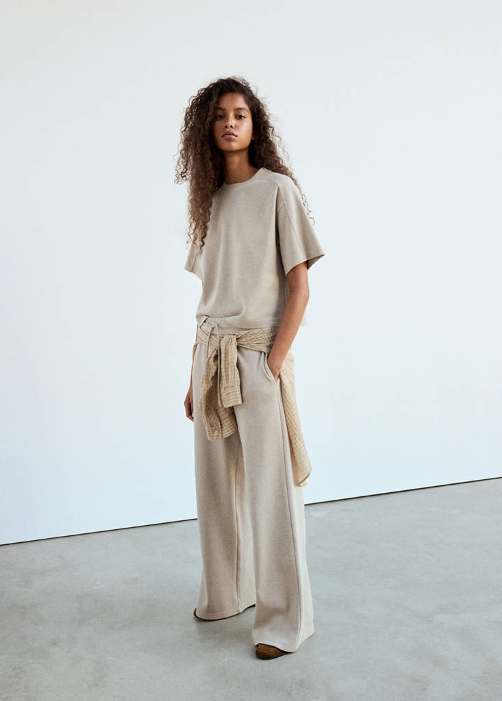 Mango Pantalon Droit Maille Fine In Écru