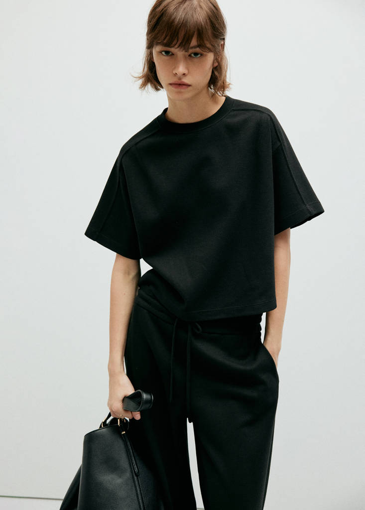 Fine-knit straight-fit trousers — Black