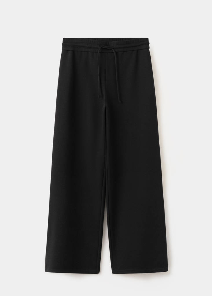 Fine-knit straight-fit trousers — Black