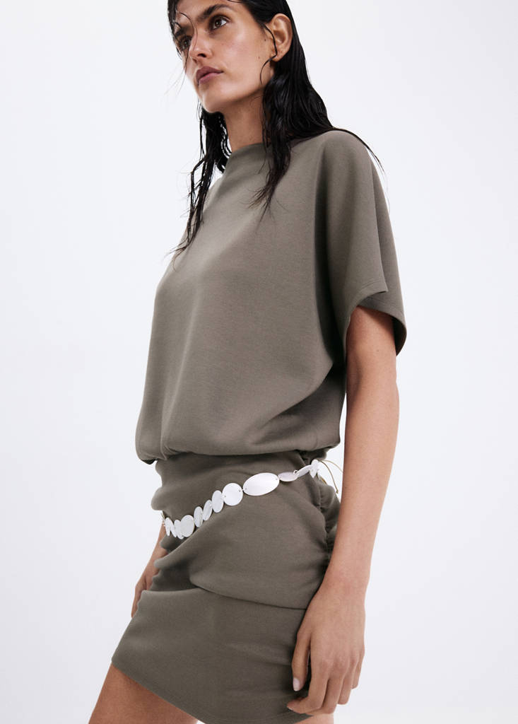 Knitted dress with drape detail — Brown