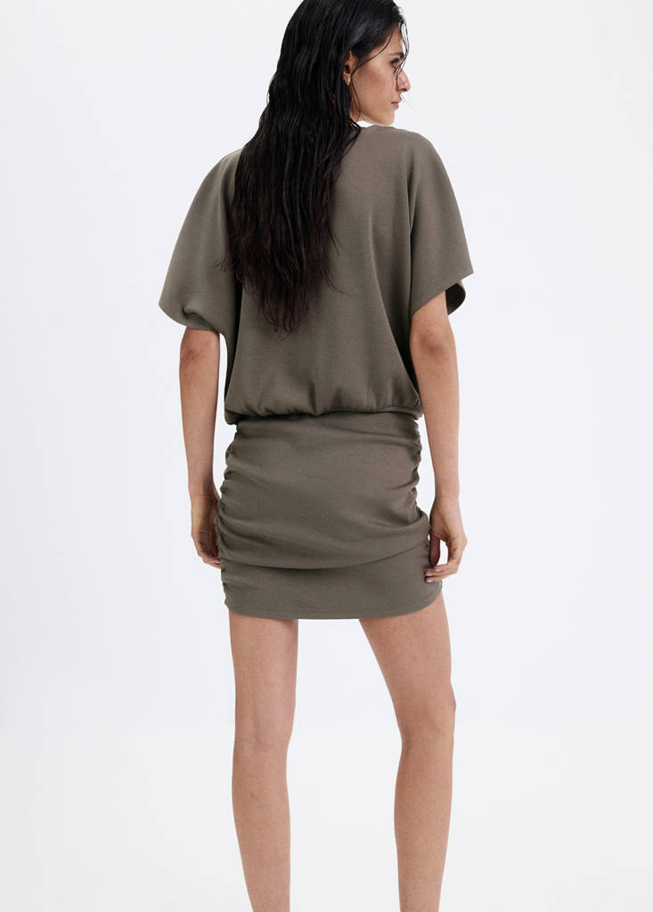 Knitted dress with drape detail — Brown