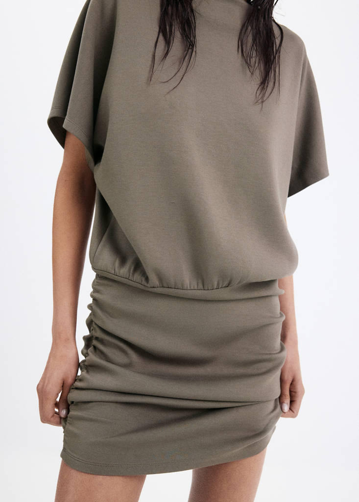 Knitted dress with drape detail — Brown