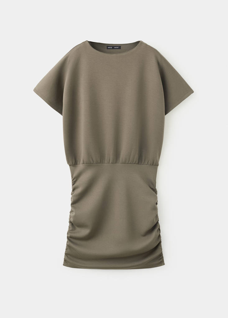 Knitted dress with drape detail — Brown
