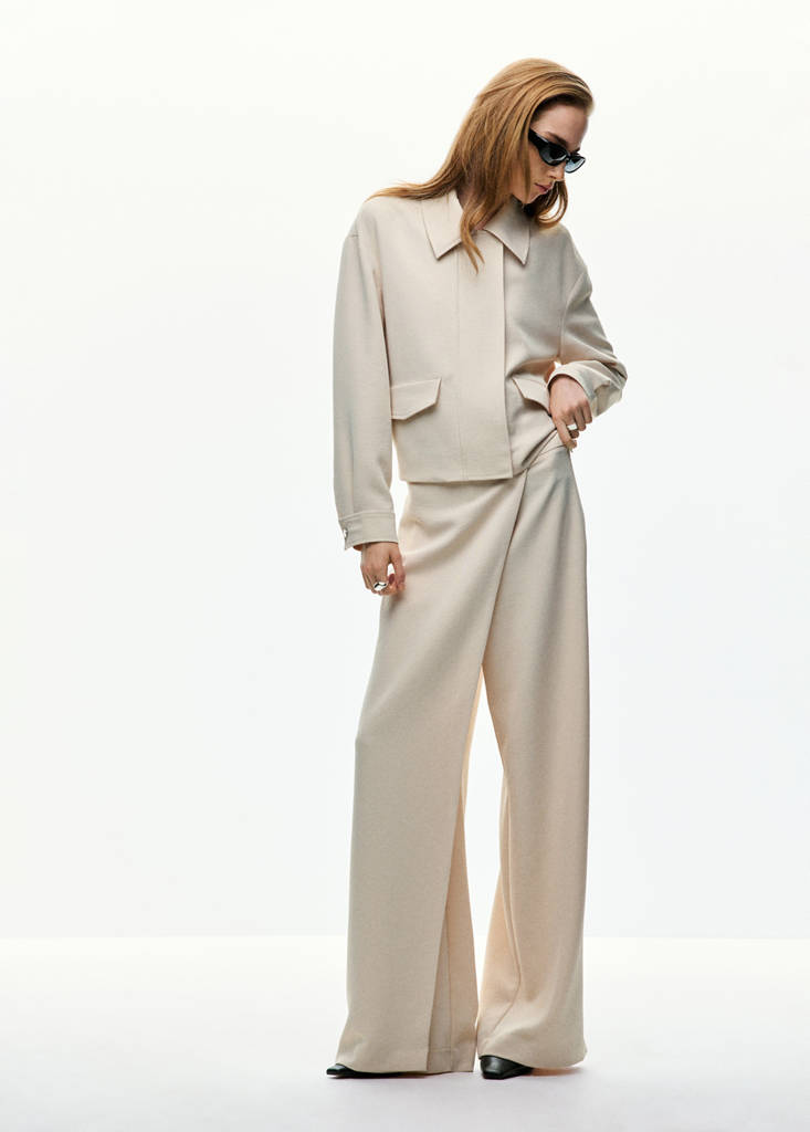 Straight-leg crossover trousers — Ecru