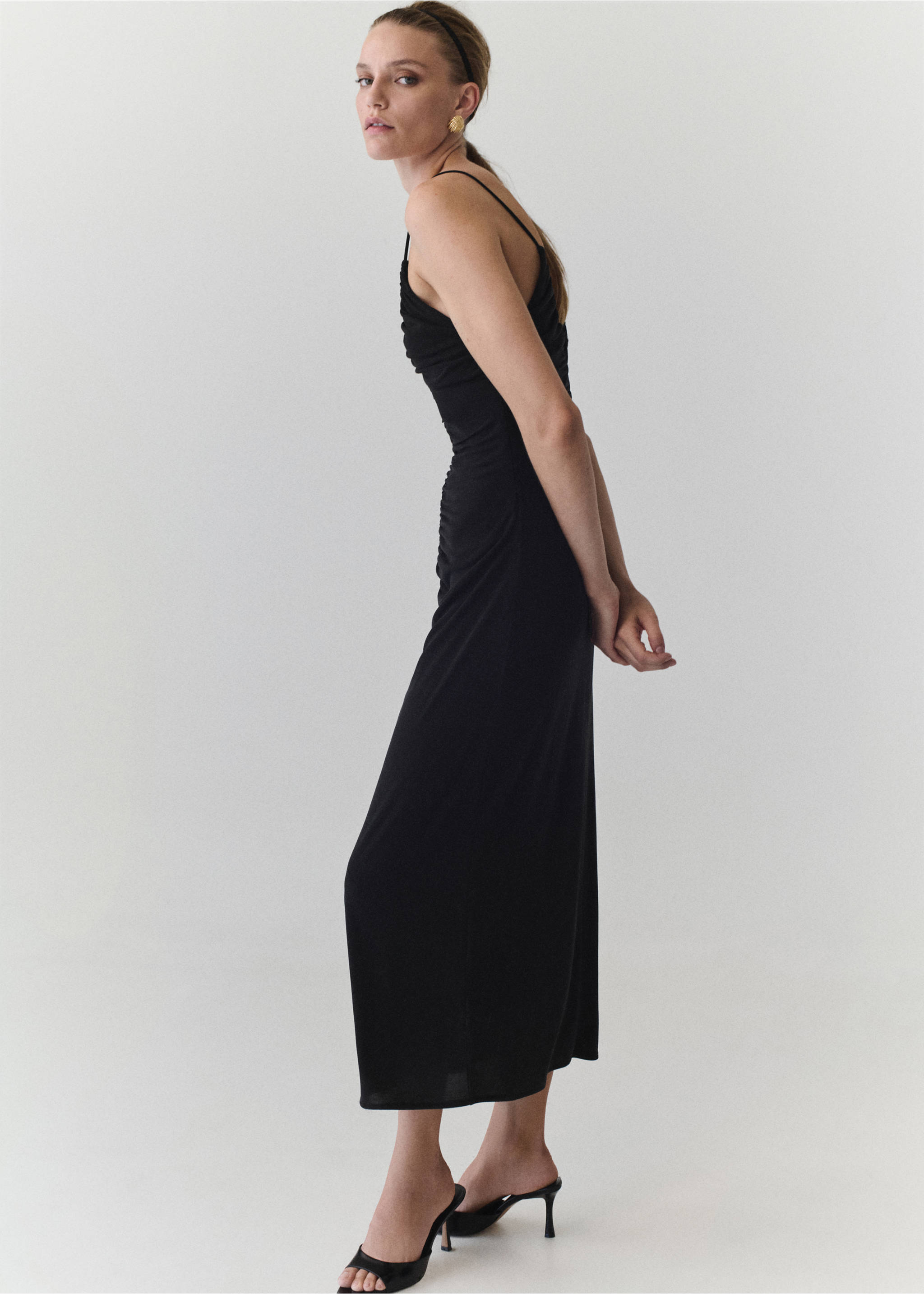 Ruched V-neck dress - General plane, Black. Ref: 37064086-00.