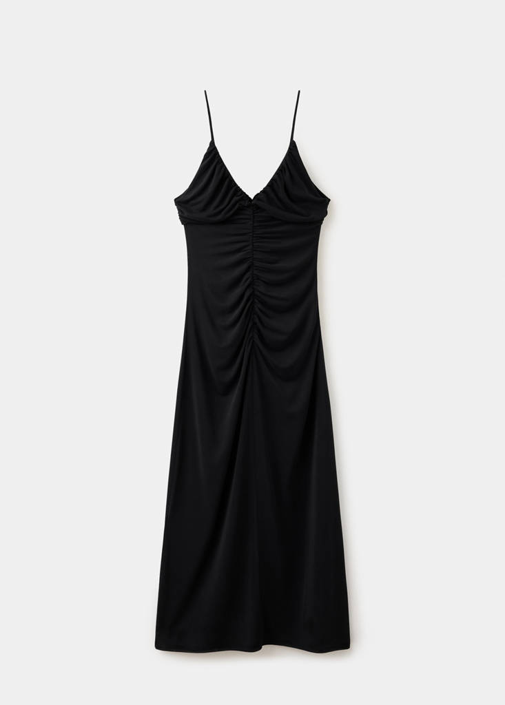 Ruched V-neck dress — Black