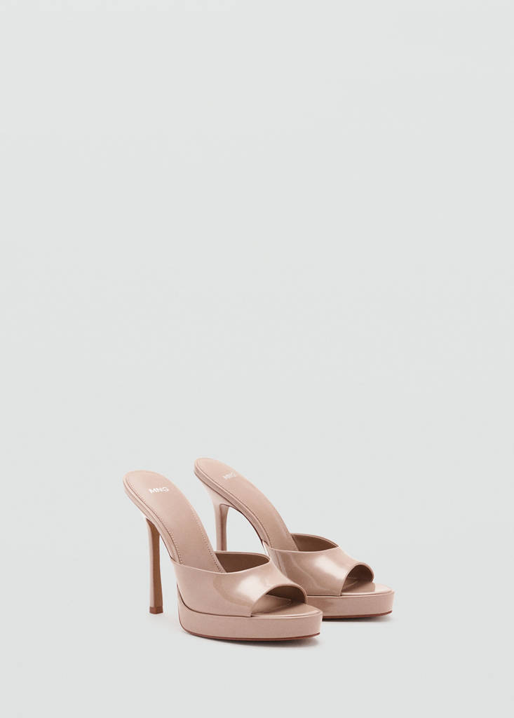 Patent stiletto heel sandal — Nude