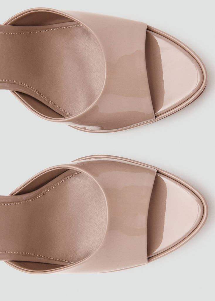 Patent stiletto heel sandal — Nude