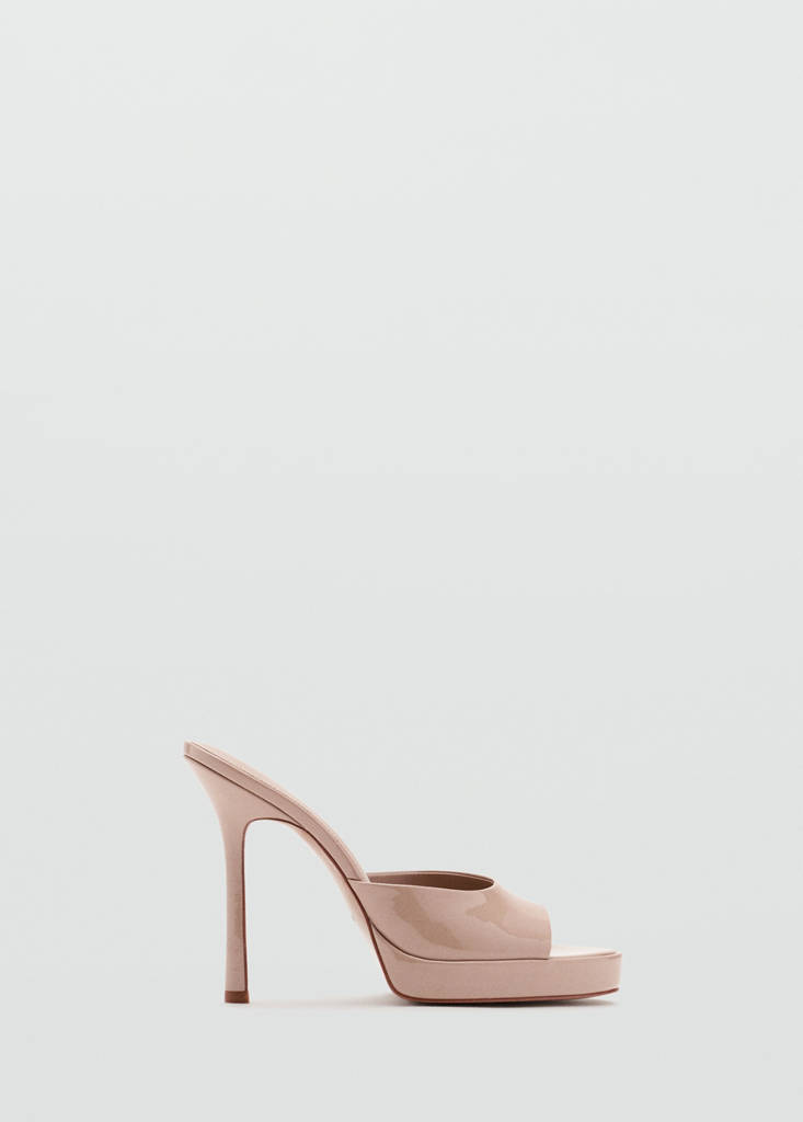 Patent stiletto heel sandal — Nude