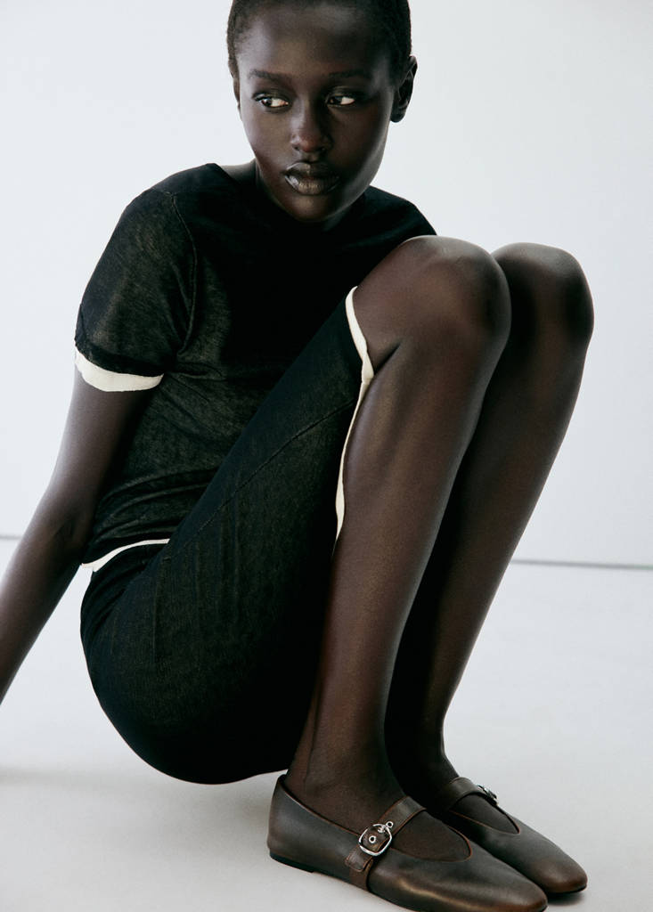 Leather ballerina flats with buckle — Chocolate