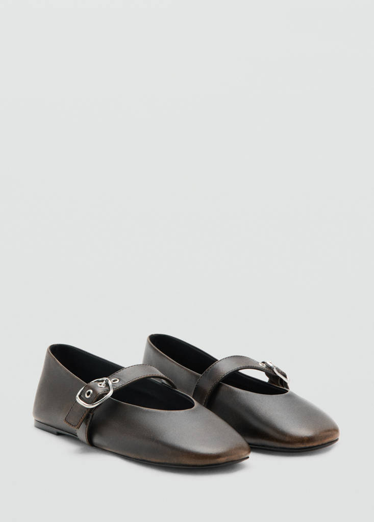 Leather ballerina flats with buckle — Chocolate