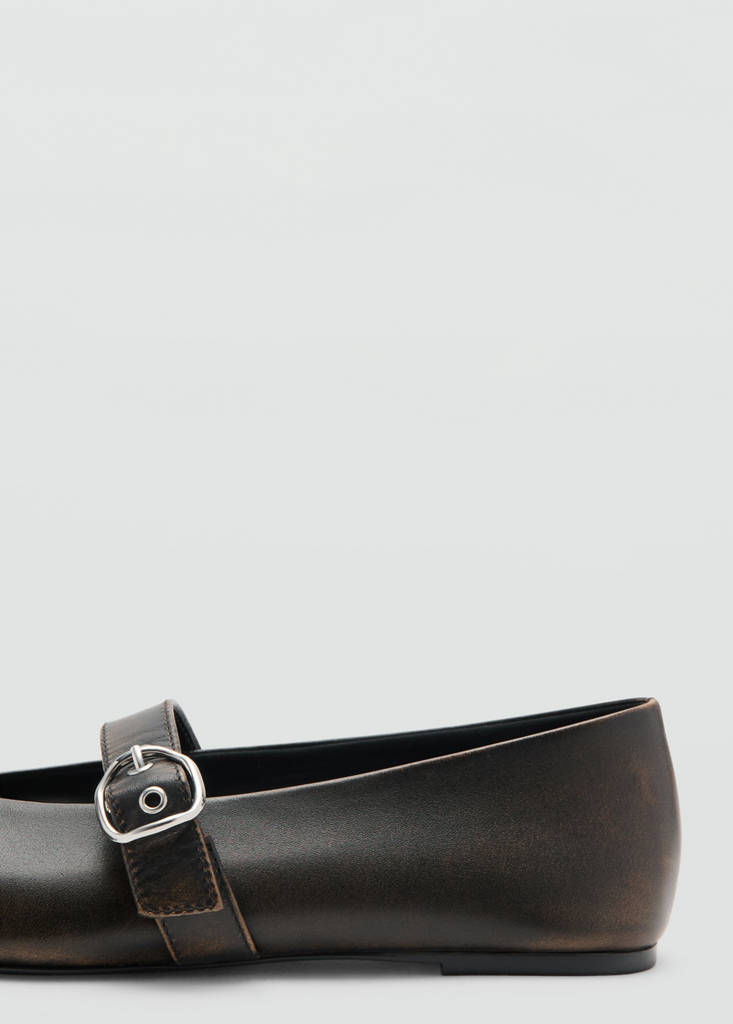 Leather ballerina flats with buckle — Chocolate