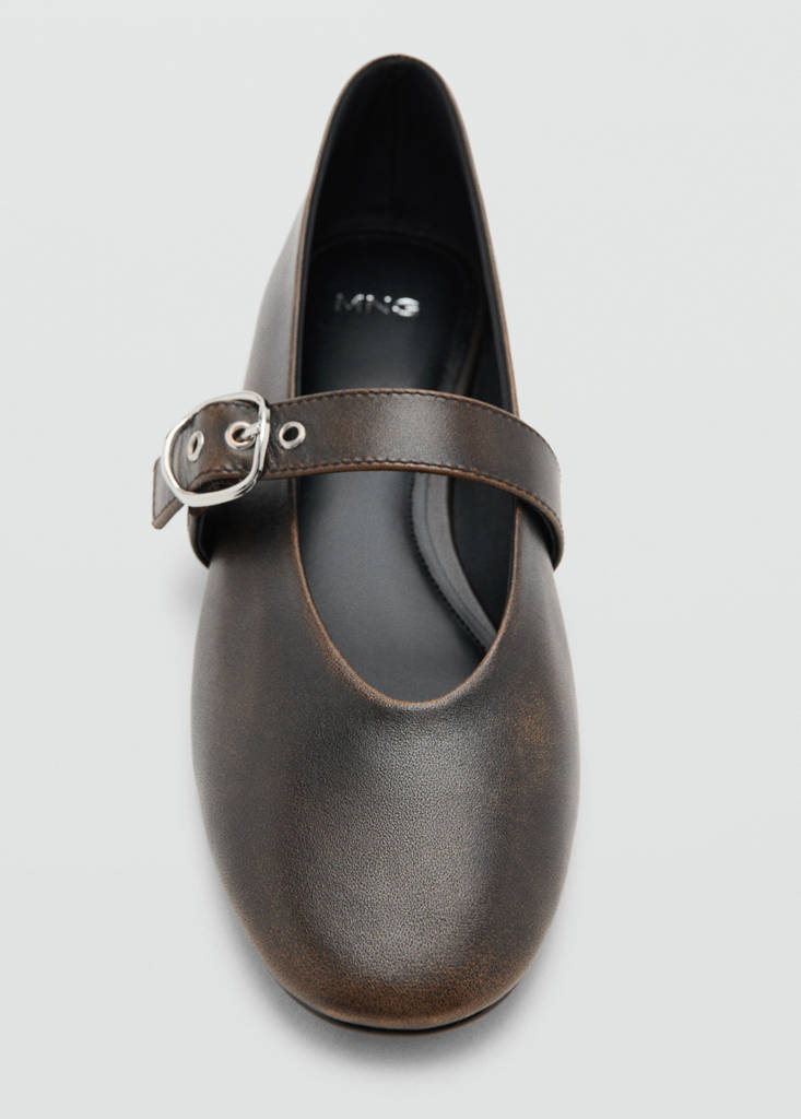 Leather ballerina flats with buckle — Chocolate