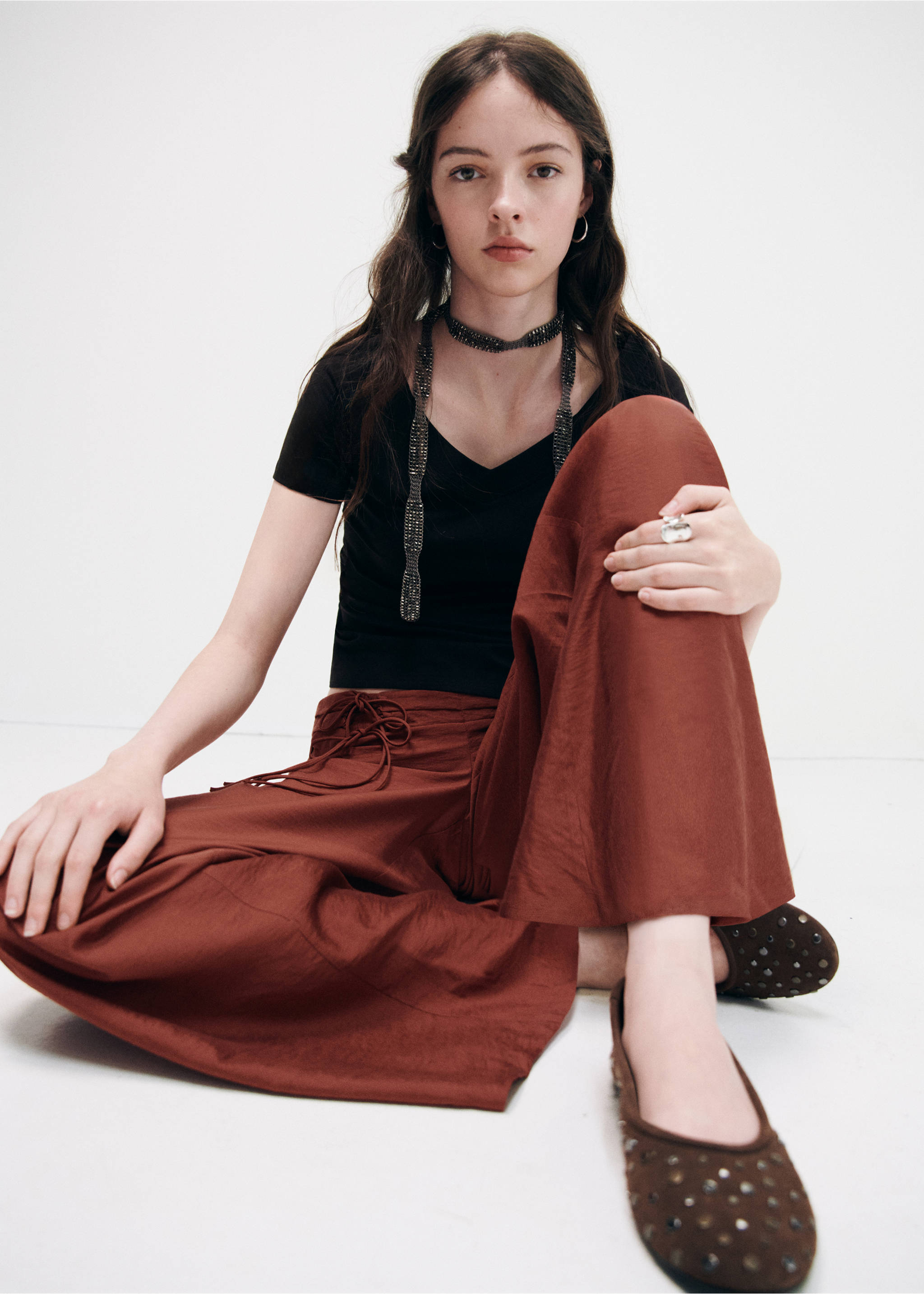 Straight trousers with tie details - Medium plane, Burnt Orange. Ref: 37064091-00.