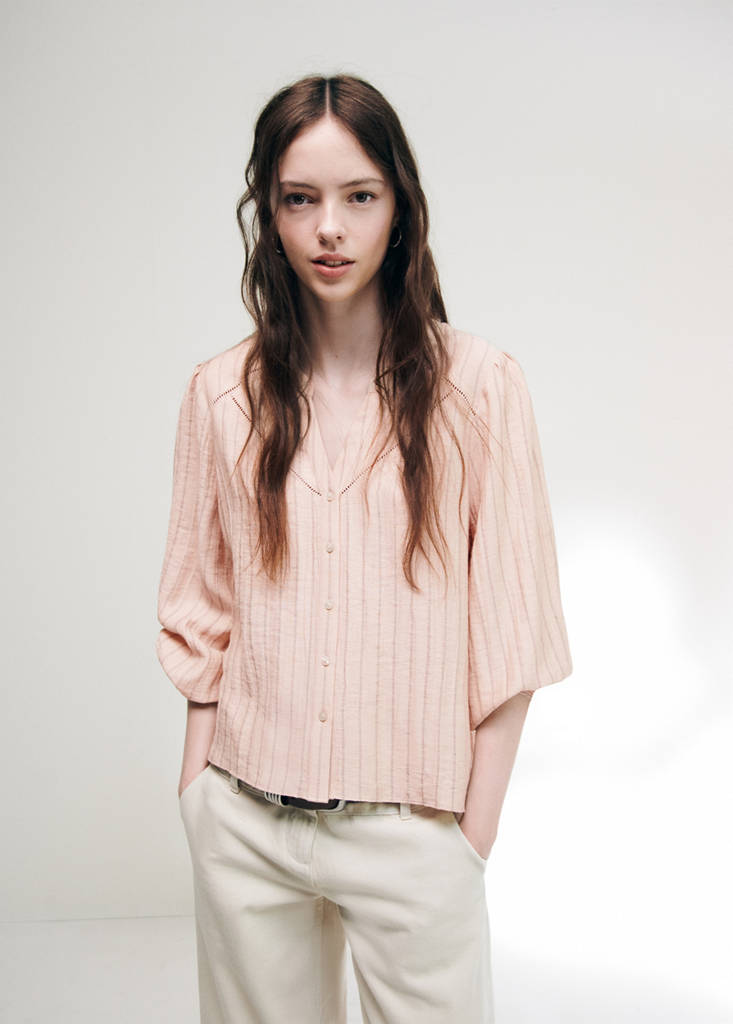 Striped blouse with cut-out details — Pastel Pink