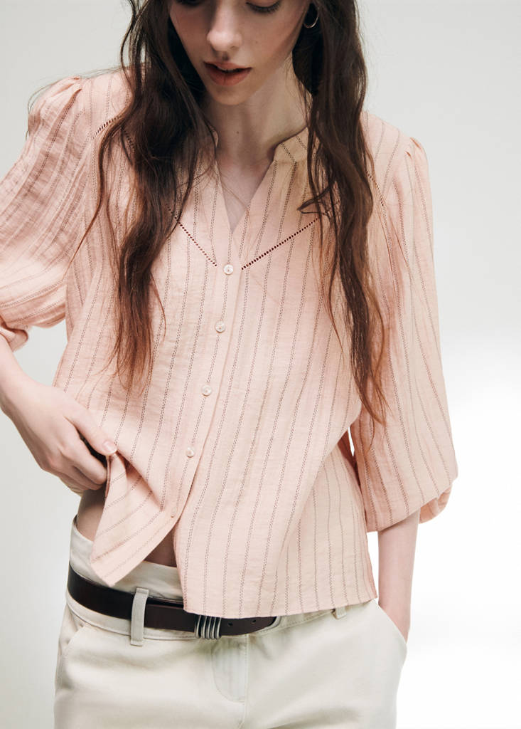 Striped blouse with cut-out details — Pastel Pink