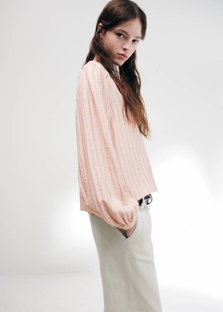 Striped blouse with cut-out details — Pastel Pink