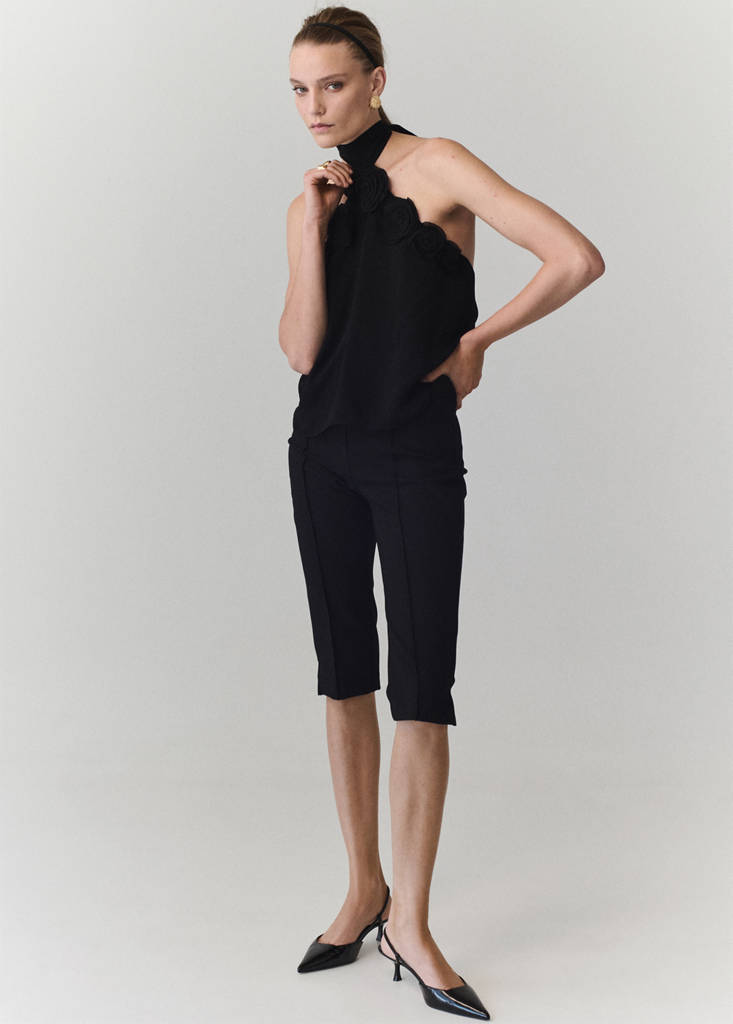 Halter top with flower detail — Black