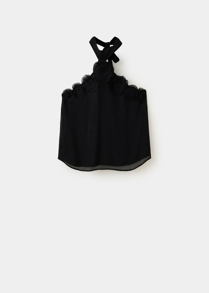 Halter top with flower detail — Black