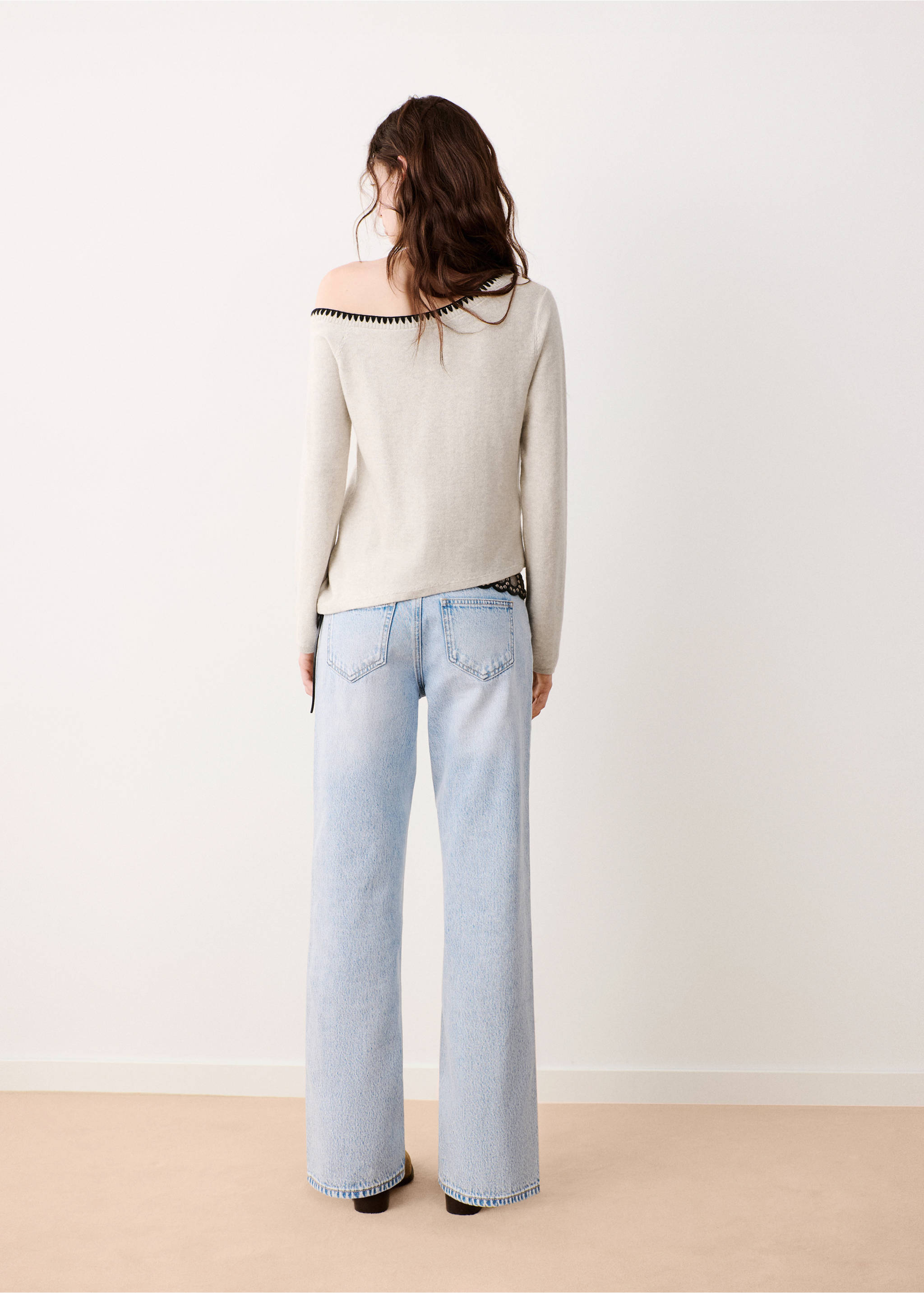 Asymmetric cotton sweater - Reverse of the article, Beige. Ref: 37064095-00.