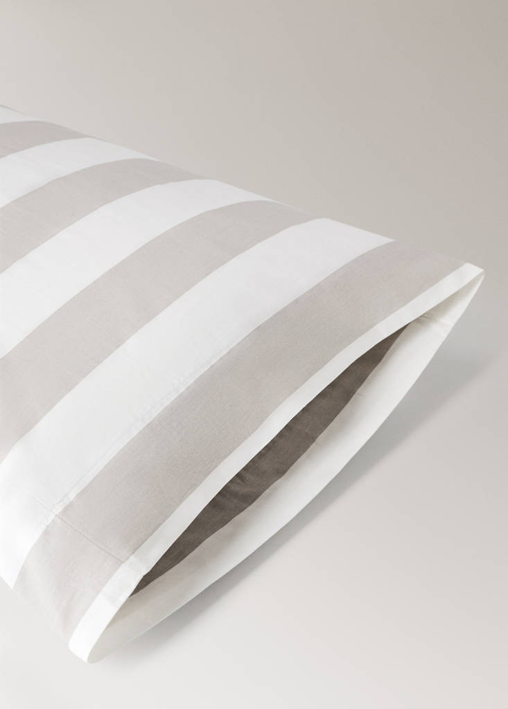 Striped printed cotton pillowcase 45x110cm — Sand