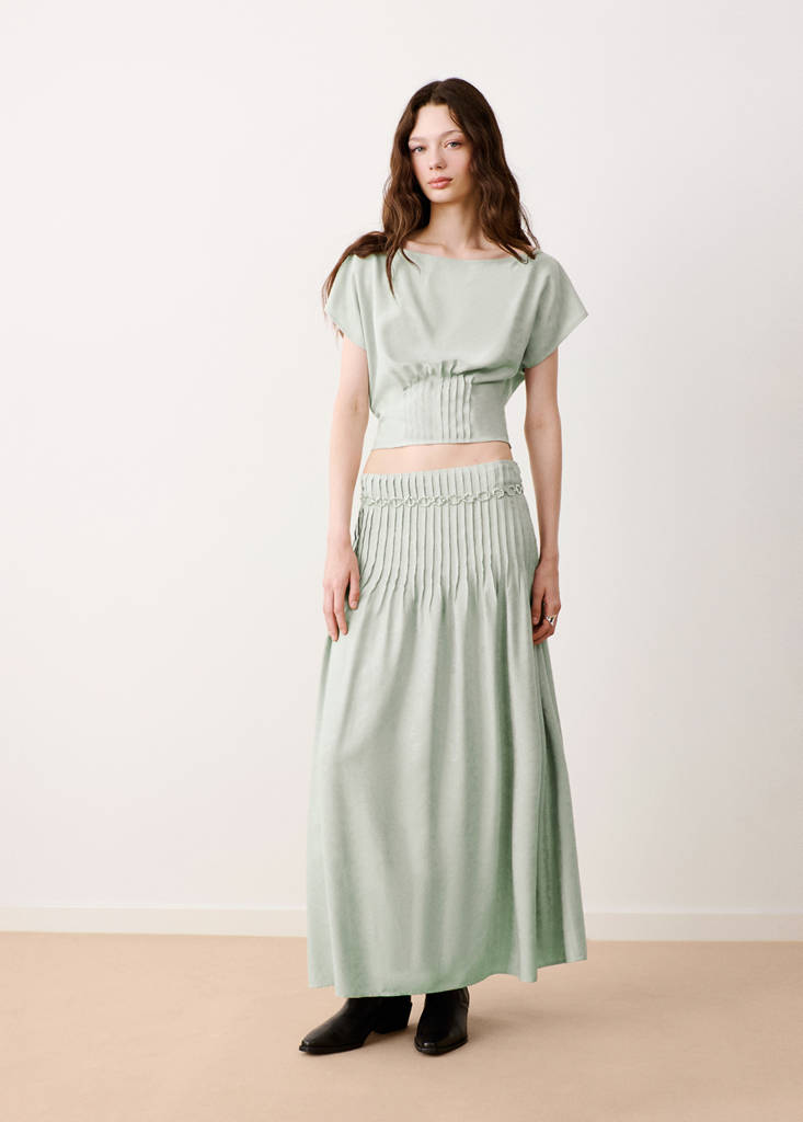 Pleated flared skirt — Mint Green