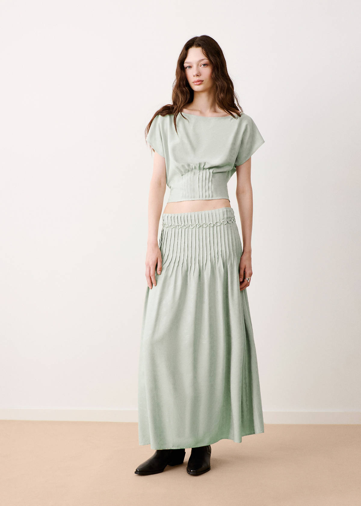 Pleated flared skirt — Mint Green