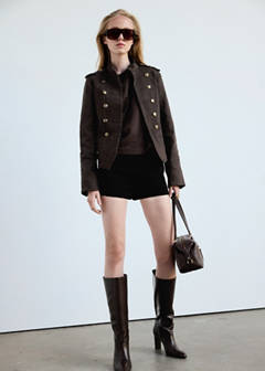 Denim jacket with band collar — Chocolate 2