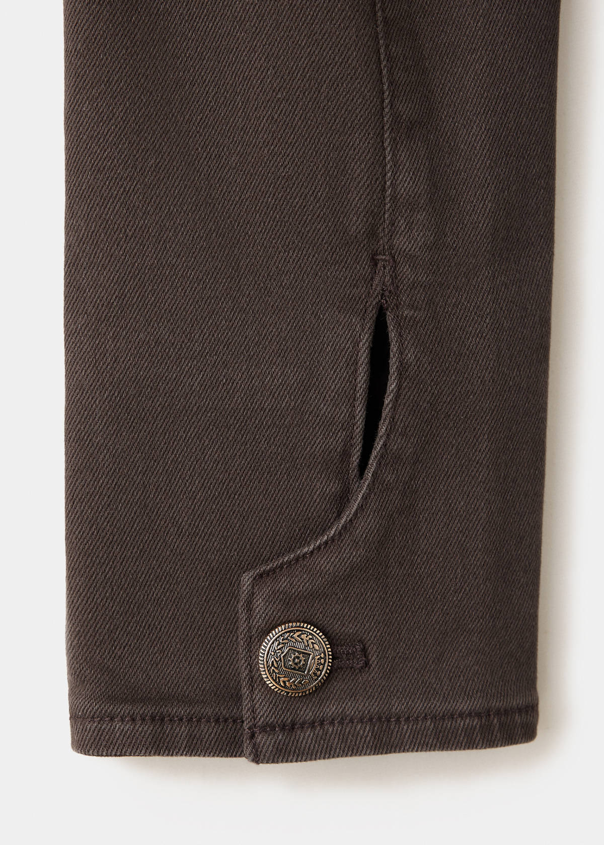 Denim jacket with band collar — Chocolate