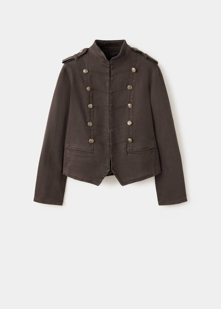Denim jacket with band collar - thumbnail 4