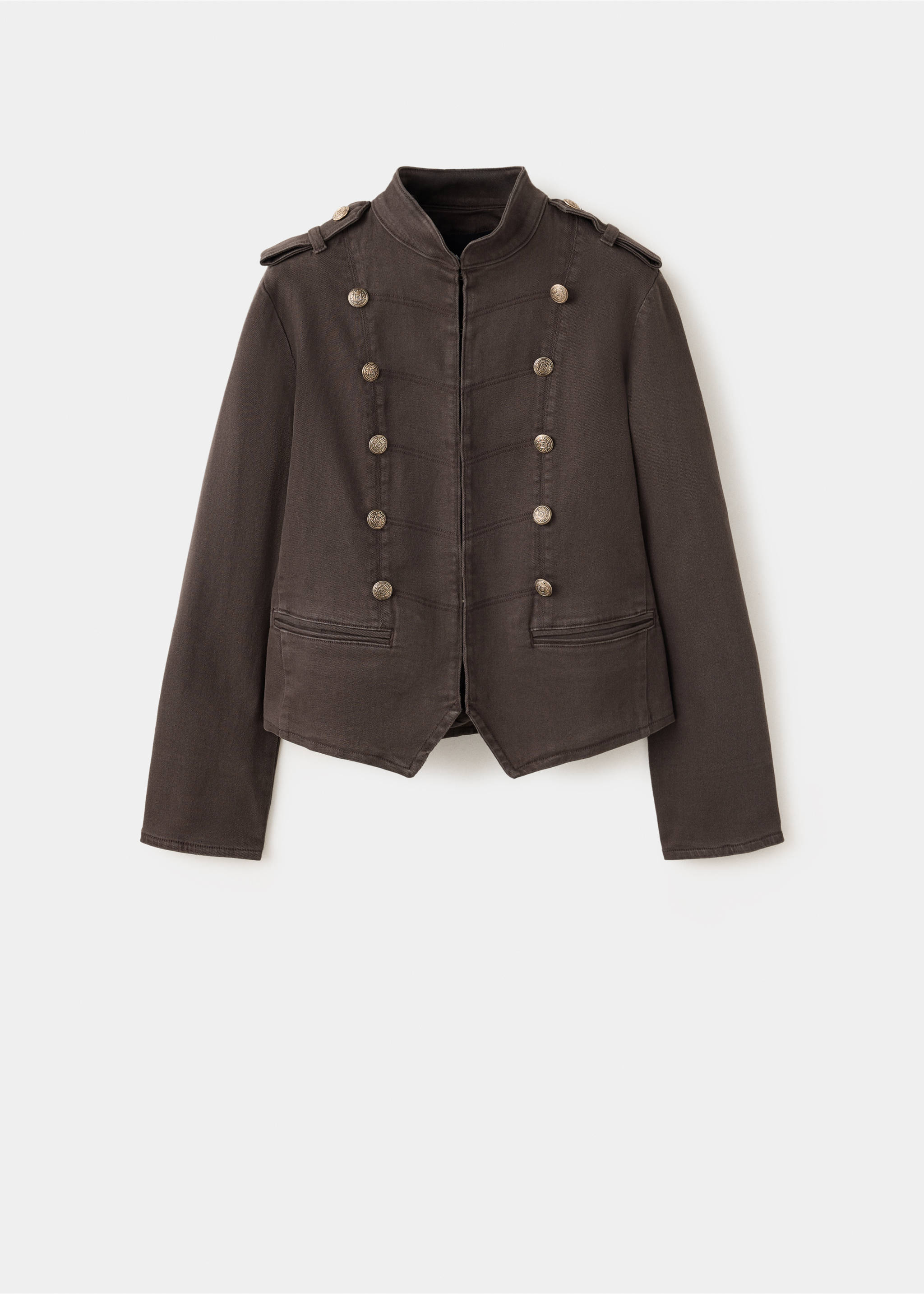 Denim jacket with band collar - Article without model, Chocolate. Ref: 37064099-00.