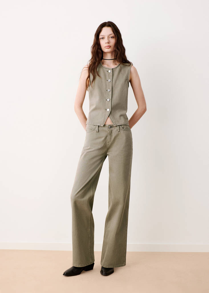 Striped denim gilet — Khaki