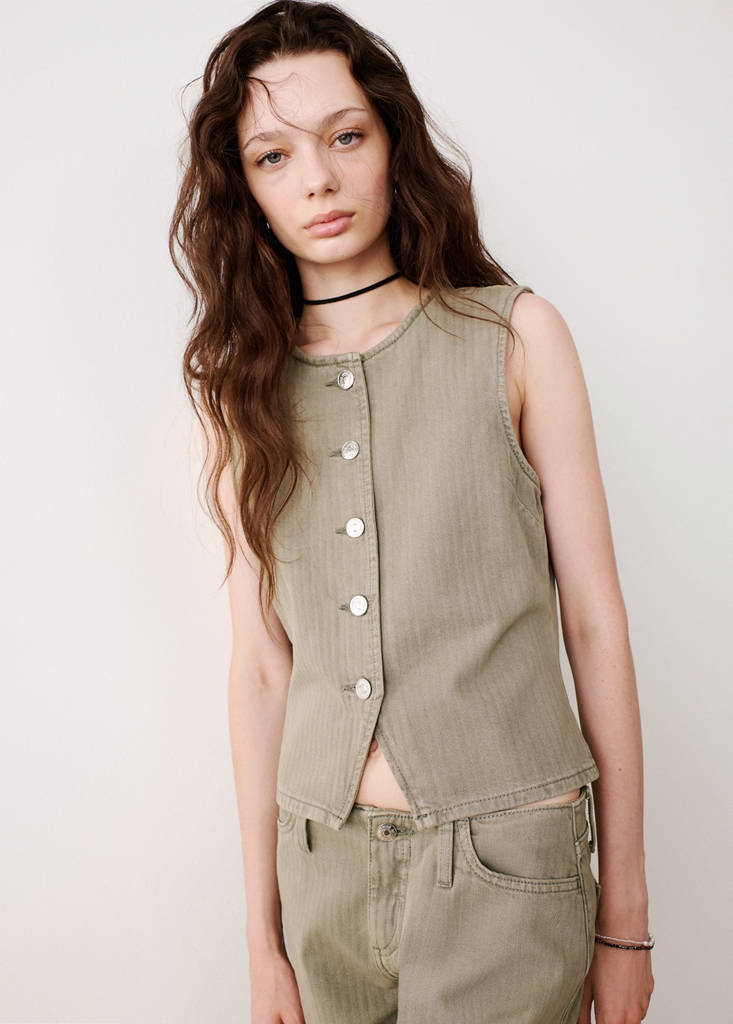 Striped denim gilet — Khaki