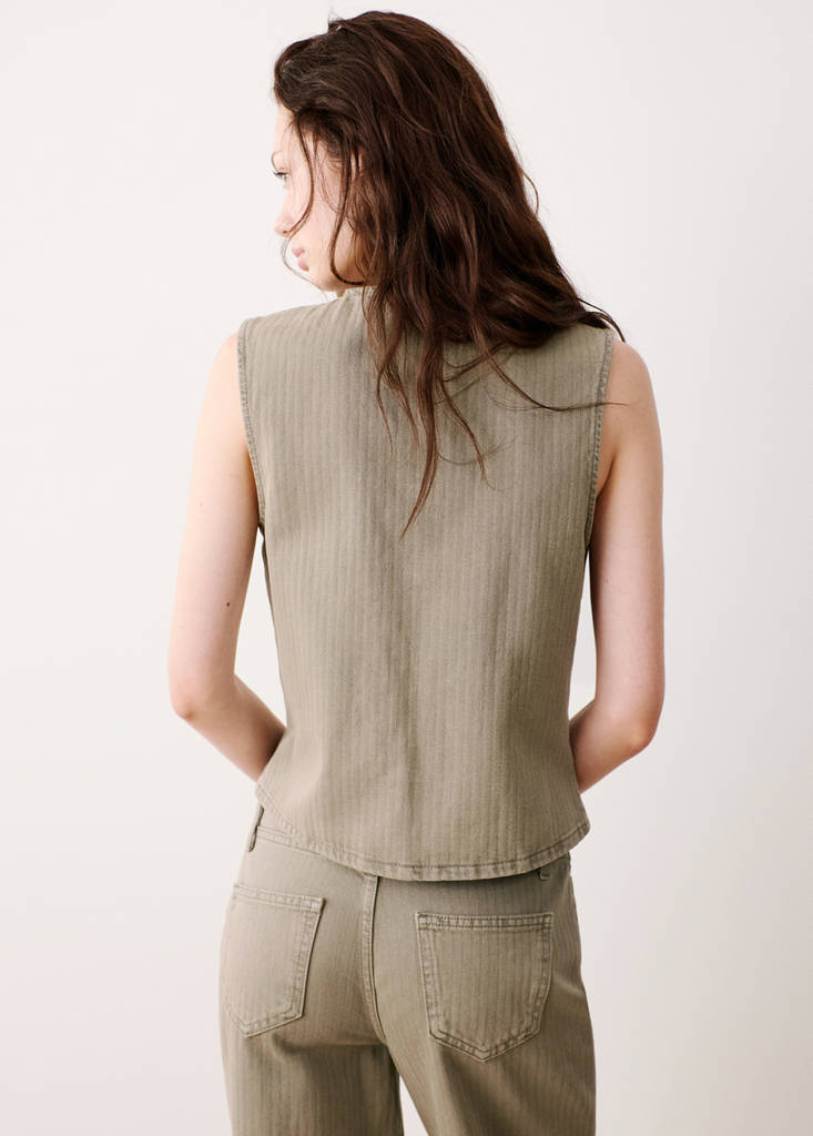 Striped denim gilet — Khaki