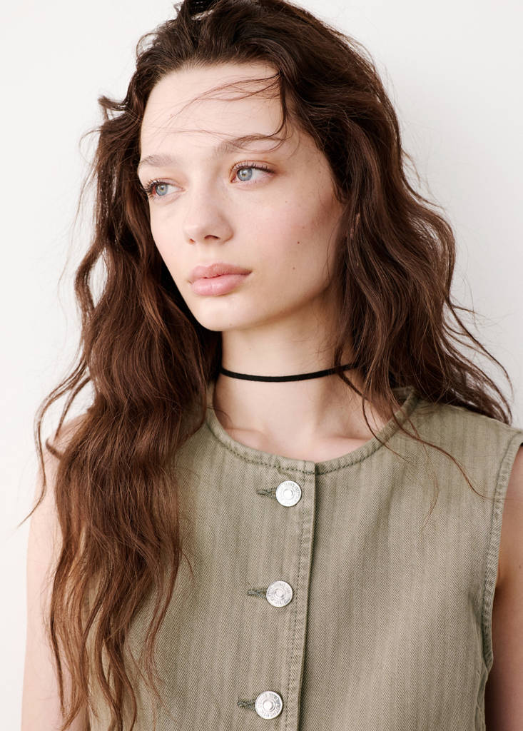 Striped denim gilet — Khaki