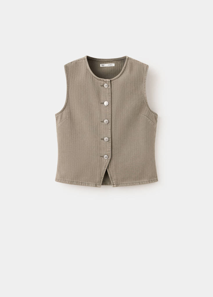 Striped denim gilet — Khaki