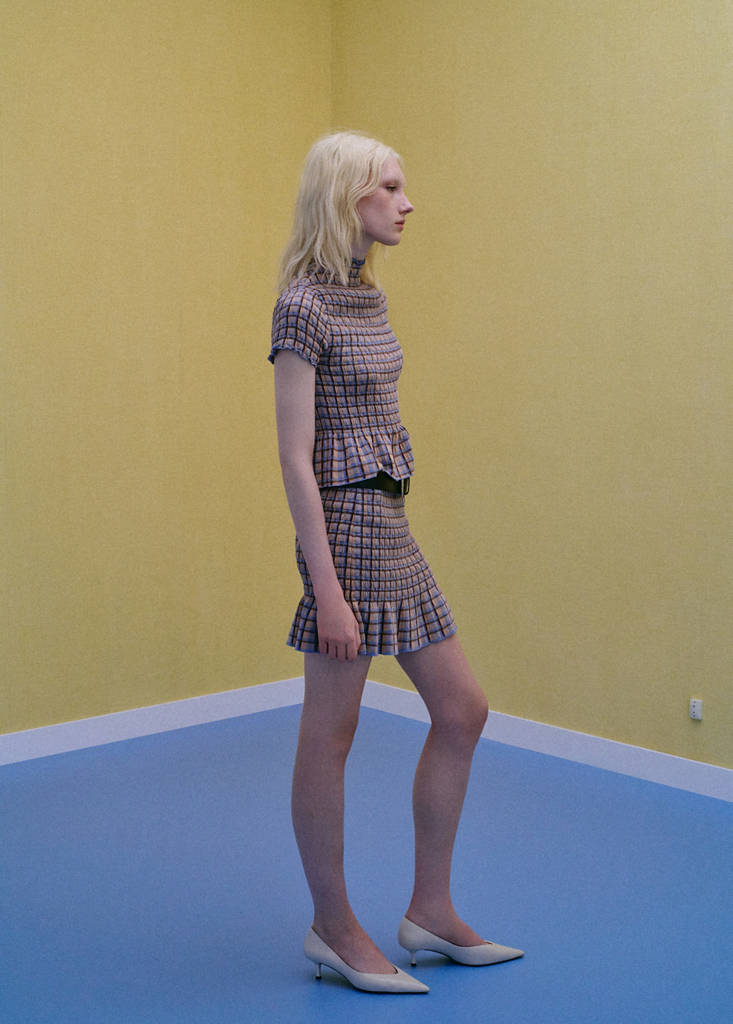 Fine knit checked skirt — White