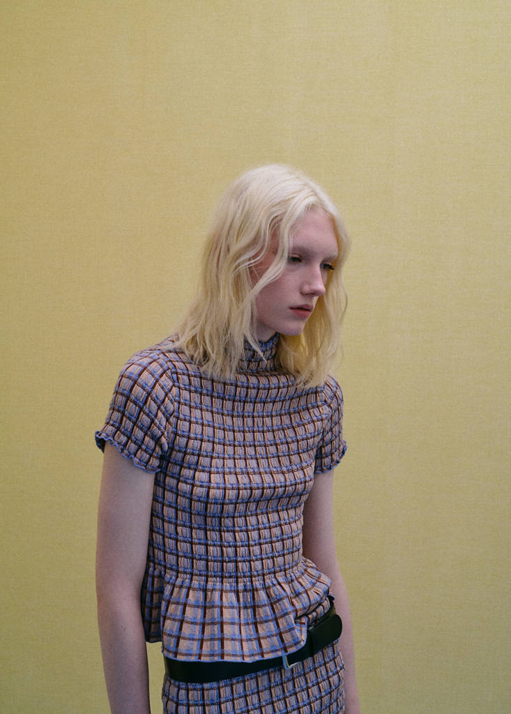 Fine knit checked skirt — White