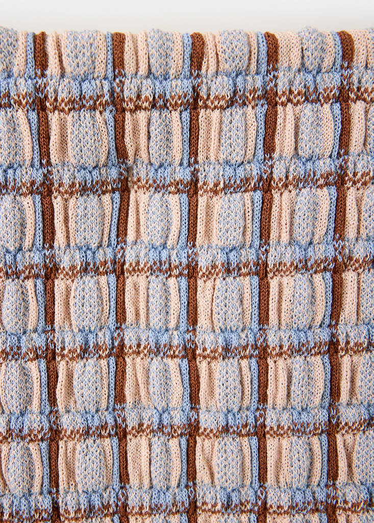 Fine knit checked skirt — White
