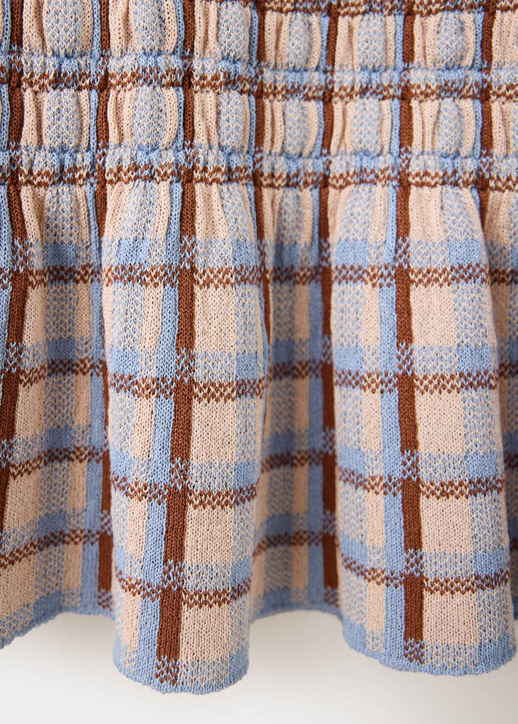 Fine knit checked skirt — White