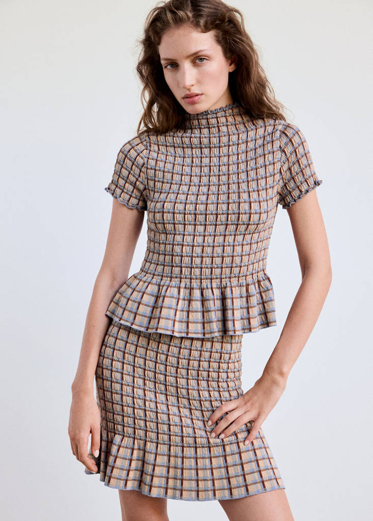 Fine knit checked skirt — White