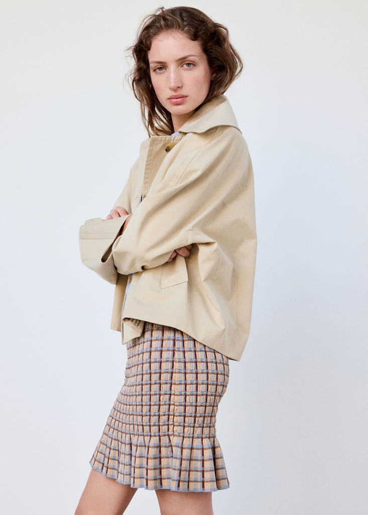 Fine knit checked skirt — White