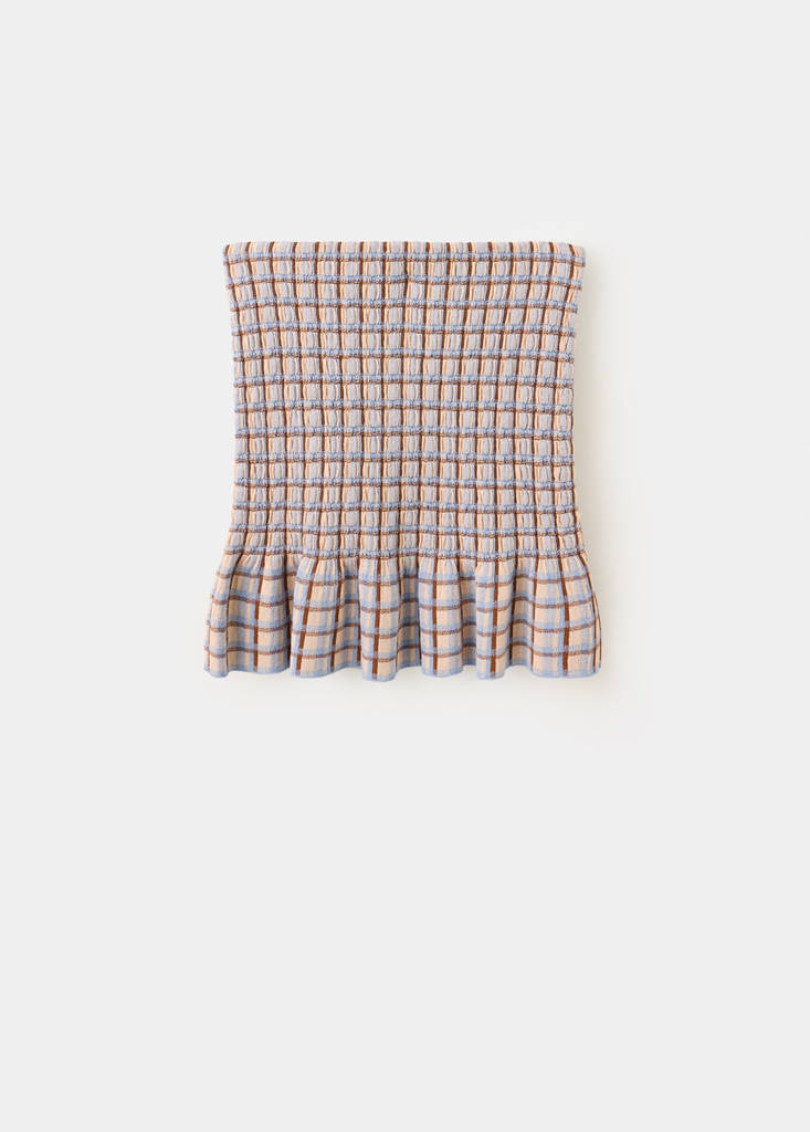 Fine knit checked skirt — White
