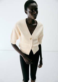 Knitted cardigan with jewel button — Ecru 1