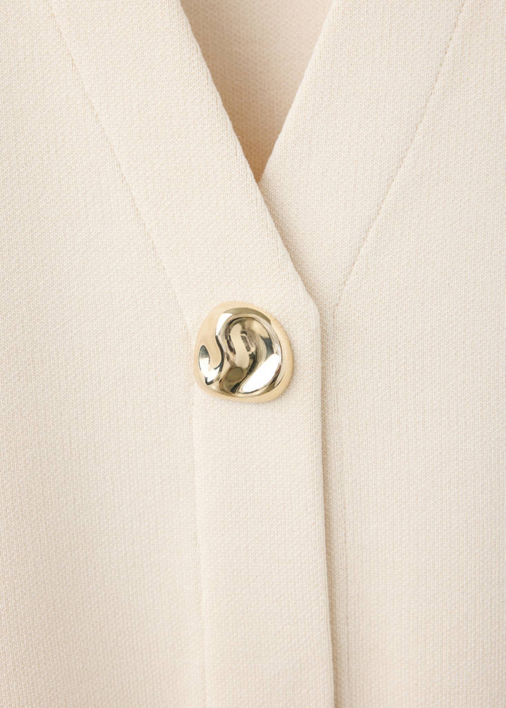 Knitted cardigan with jewel button — Ecru