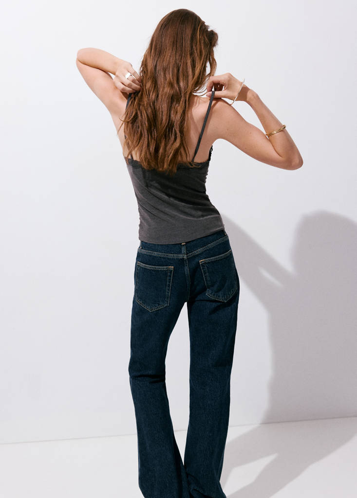V-neck lace top — Grey