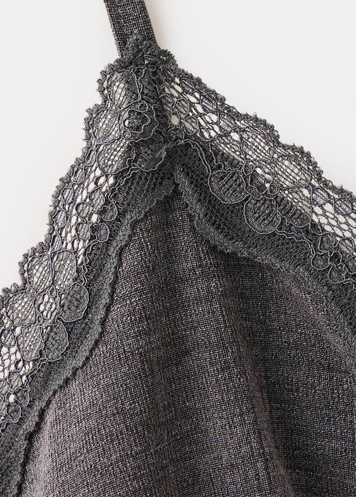 V-neck lace top — Grey