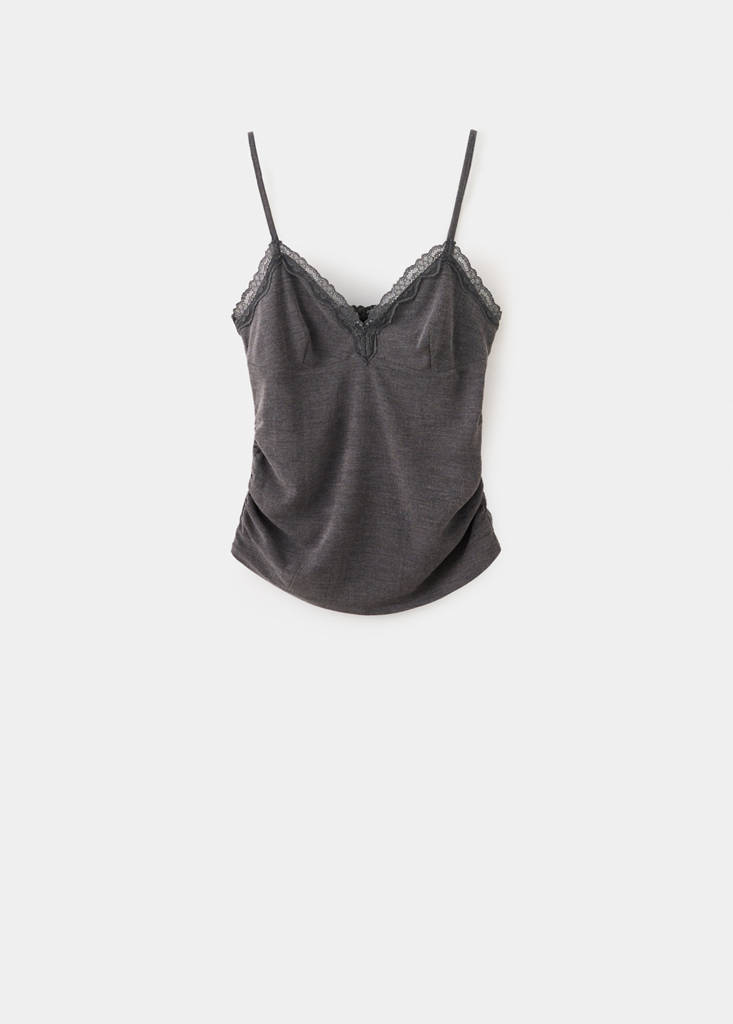 V-neck lace top — Grey