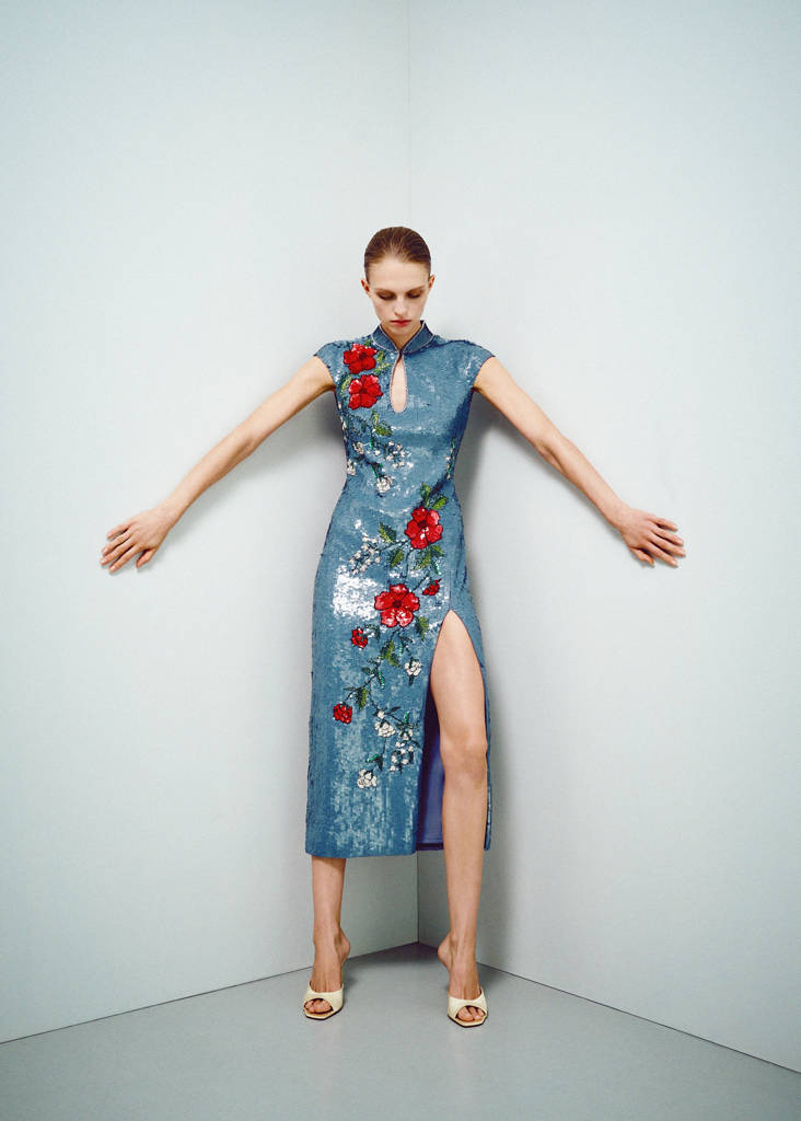 Sequin embroidered dress — Sky Blue