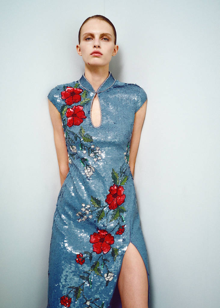 Sequin embroidered dress — Sky Blue
